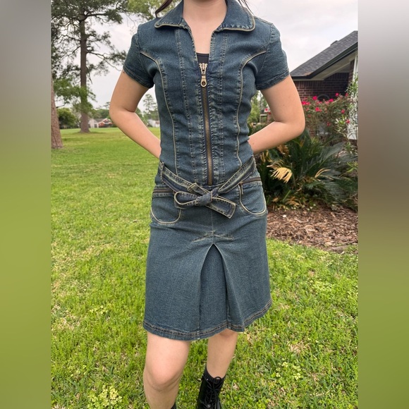 Vintage Y2K Hot Kiss UTILITY ZIP DRESS - Denim dress Size Small - Picture 1 of 7